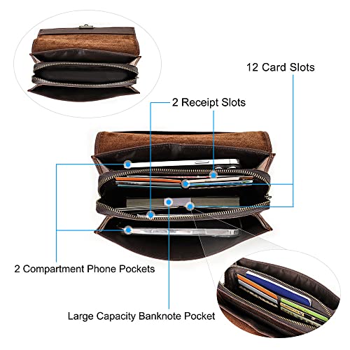 CONTACTS Mens Leather Clutch Bag, Code Lock Anti Theft Wrist Wallet for Men Leather Clutch Purse Travel Card Phone Checkbook Organizer - Image 4