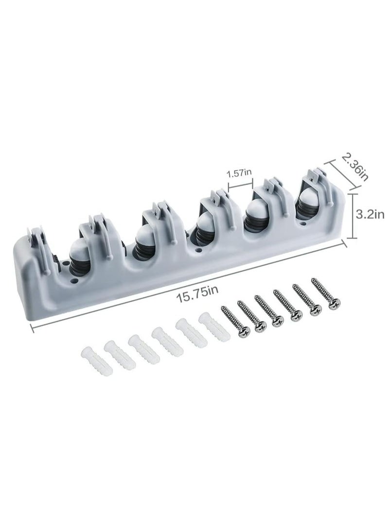 MARKQ Mop Broom Holder, Wall Mounted Storage Organizer Garden Tool Rack with 5 Position 6 Hooks for Home Kitchen Laundry Brush Garage Tools Storage Bathroom Mop Hook  - Image 2