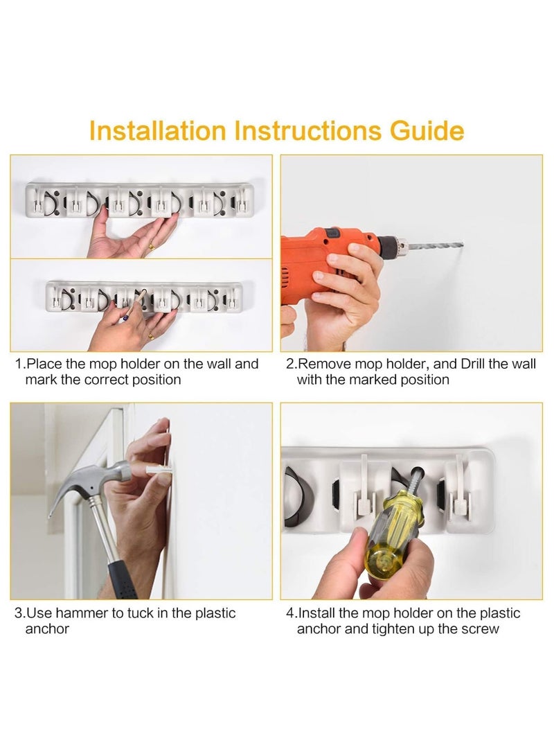 MARKQ Mop Broom Holder, Wall Mounted Storage Organizer Garden Tool Rack with 5 Position 6 Hooks for Home Kitchen Laundry Brush Garage Tools Storage Bathroom Mop Hook  - Image 5