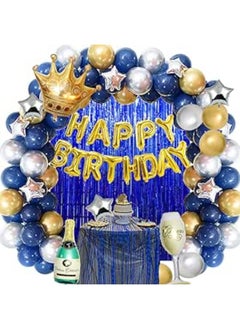 Birthday Decorations for Men Royal Blue and Gold Balloons Garland Arch Kit Party Decor Supplies Graduation Anniversary Happy 18th 21st 30th 40th 50th 60th 70th 80th with Crown Champagne Foil Balloon