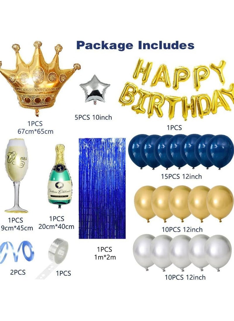Generic - Birthday Decorations for Men Royal Blue and Gold Balloons Garland Arch Kit Party Decor Supplies Graduation Anniversary Happy 18th 21st 30th 40th 50th 60th 70th 80th with Crown Champagne Foil Balloon - Image 1