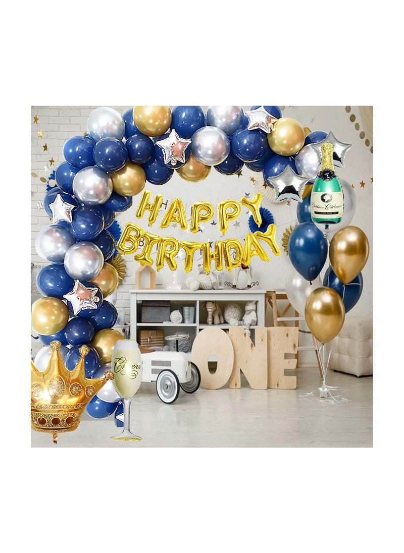 Generic - Birthday Decorations for Men Royal Blue and Gold Balloons Garland Arch Kit Party Decor Supplies Graduation Anniversary Happy 18th 21st 30th 40th 50th 60th 70th 80th with Crown Champagne Foil Balloon - Image 1