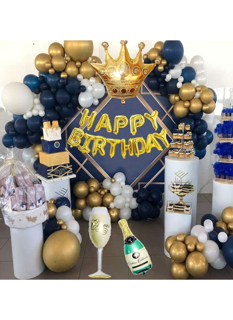 Generic - Birthday Decorations for Men Royal Blue and Gold Balloons Garland Arch Kit Party Decor Supplies Graduation Anniversary Happy 18th 21st 30th 40th 50th 60th 70th 80th with Crown Champagne Foil Balloon - Image 1