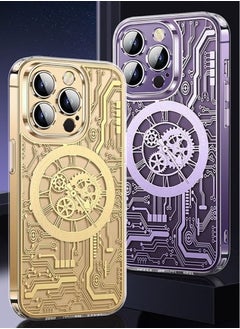 Generic MagSafe Magnetic Case for iPhone 14 Pro Max Punk Mechanical Transparent Gold Phone Case  - Image 3