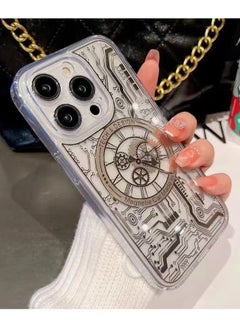 Generic MagSafe Magnetic Case for iPhone 14 Pro Max Punk Mechanical Transparent Gold Phone Case  - Image 5