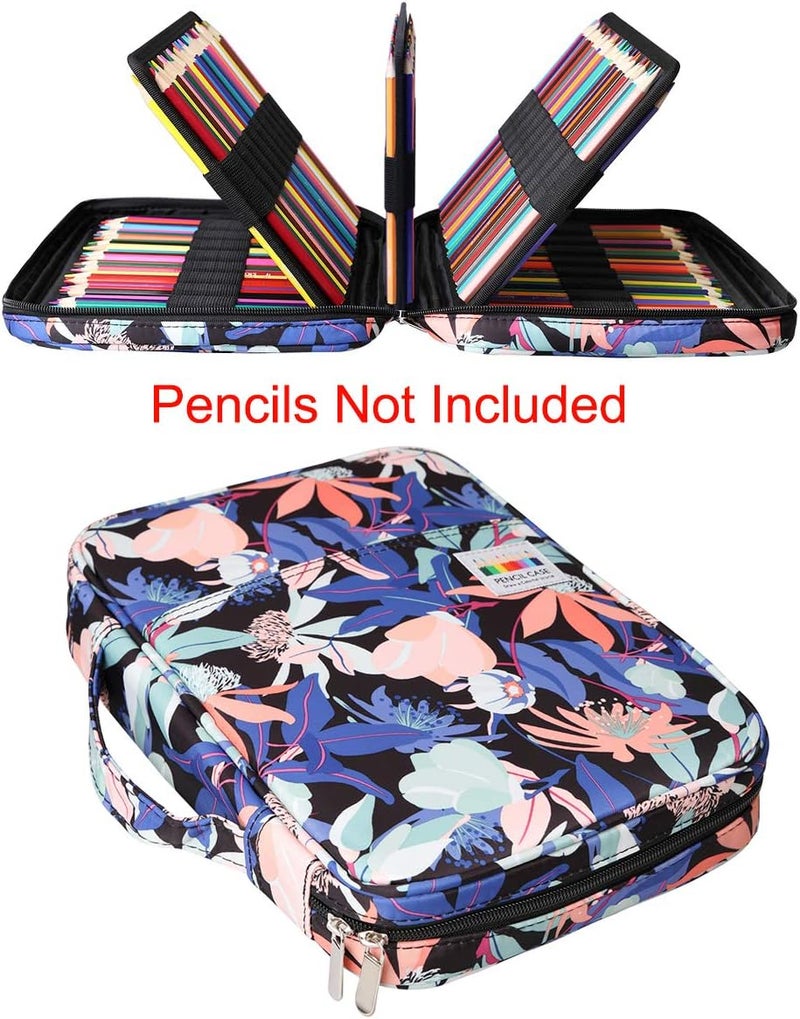 BOMKEE Coloring Pencil Case 220 Slots Pencils/Gel Pens Organizer Waterproof Travel Case Zipper Carrying Portable Pencil Markers Pen Holder Bag for Painter Writers School Students (Penglai Flower) - Image 2