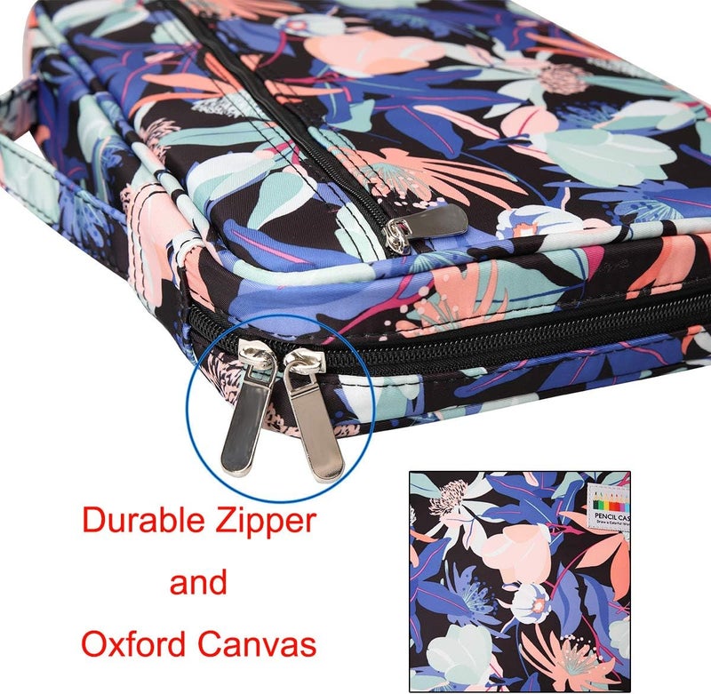 BOMKEE Coloring Pencil Case 220 Slots Pencils/Gel Pens Organizer Waterproof Travel Case Zipper Carrying Portable Pencil Markers Pen Holder Bag for Painter Writers School Students (Penglai Flower) - Image 5