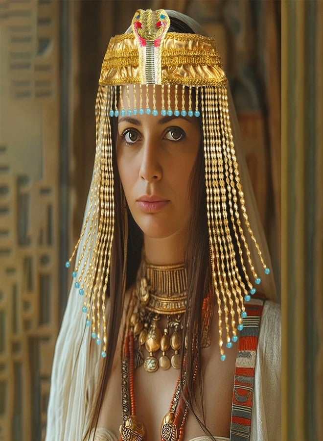 HPMAISON Women's Egyptian Headpiece Egyptian Costume for Women Accessories Beaded Headdress Cleopatra Hat Cleopatra's Headdress Cosplay Jewelry Carnival Party Crown Gold Color - Image 5