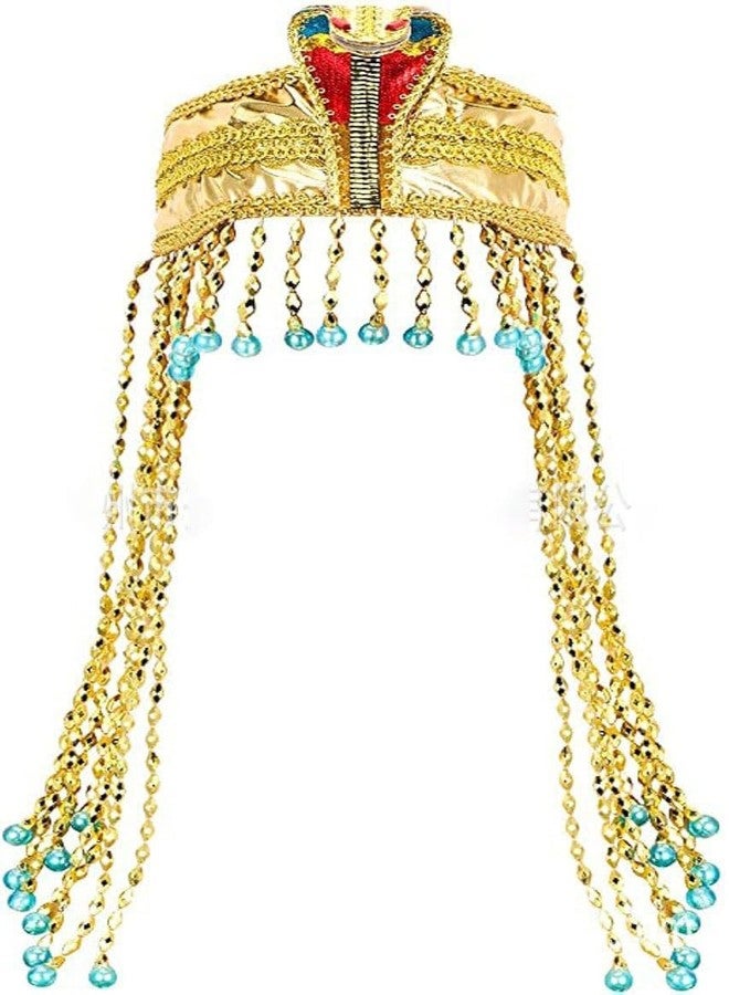 HPMAISON Women's Egyptian Headpiece Egyptian Costume for Women Accessories Beaded Headdress Cleopatra Hat Cleopatra's Headdress Cosplay Jewelry Carnival Party Crown Gold Color - Image 1