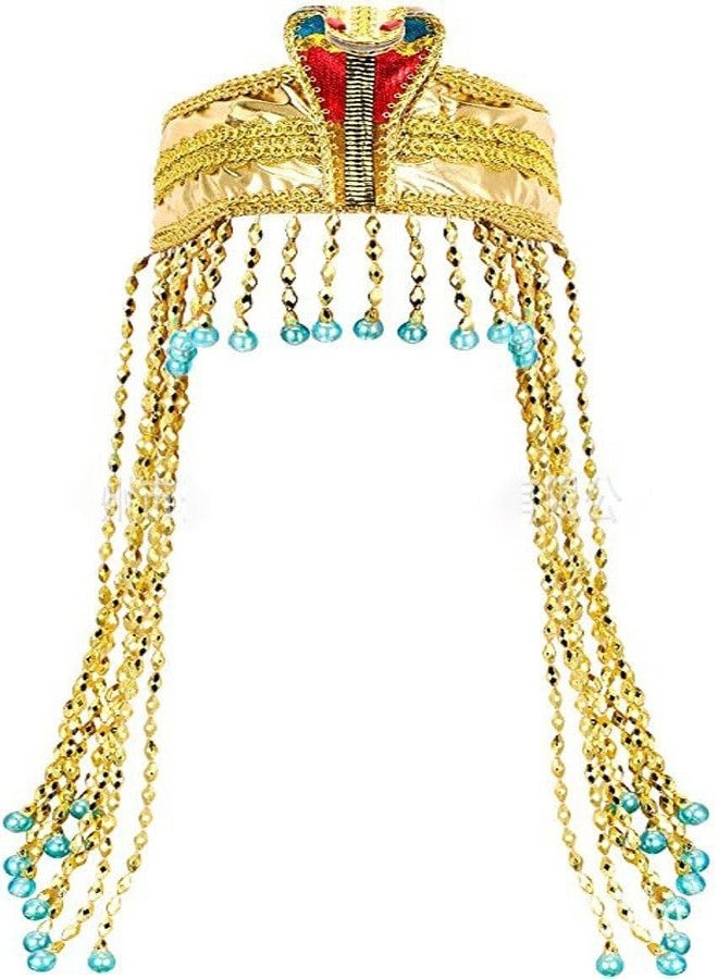 HPMAISON Women's Egyptian Headpiece Egyptian Costume for Women Accessories Beaded Headdress Cleopatra Hat Cleopatra's Headdress Cosplay Jewelry Carnival Party Crown Gold Color - Image 2