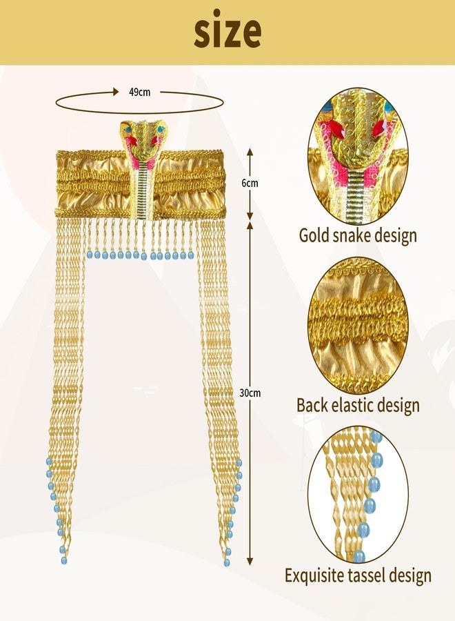 HPMAISON Women's Egyptian Headpiece Egyptian Costume for Women Accessories Beaded Headdress Cleopatra Hat Cleopatra's Headdress Cosplay Jewelry Carnival Party Crown Gold Color - Image 3