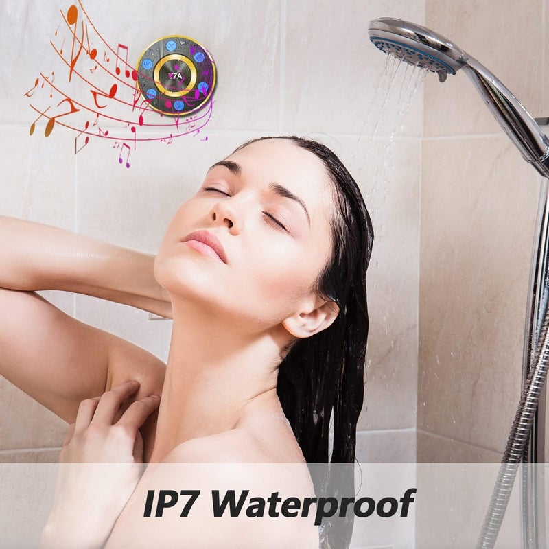 Rulefiss Bluetooth Shower Speaker, IPX7 Waterproof Portable Bluetooth Speaker with Suction Cup, Wireless Speaker 360°Surround Sound, LED Light Show, Built-in Mic, Outdoor Speaker for Party, Travel, Beach, Blue - Image 4