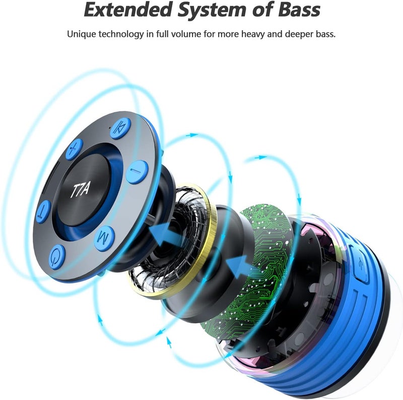 Rulefiss Bluetooth Shower Speaker, IPX7 Waterproof Portable Bluetooth Speaker with Suction Cup, Wireless Speaker 360°Surround Sound, LED Light Show, Built-in Mic, Outdoor Speaker for Party, Travel, Beach, Blue - Image 2