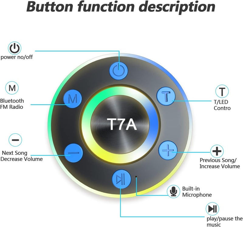 Rulefiss Bluetooth Shower Speaker, IPX7 Waterproof Portable Bluetooth Speaker with Suction Cup, Wireless Speaker 360°Surround Sound, LED Light Show, Built-in Mic, Outdoor Speaker for Party, Travel, Beach, Blue - Image 3