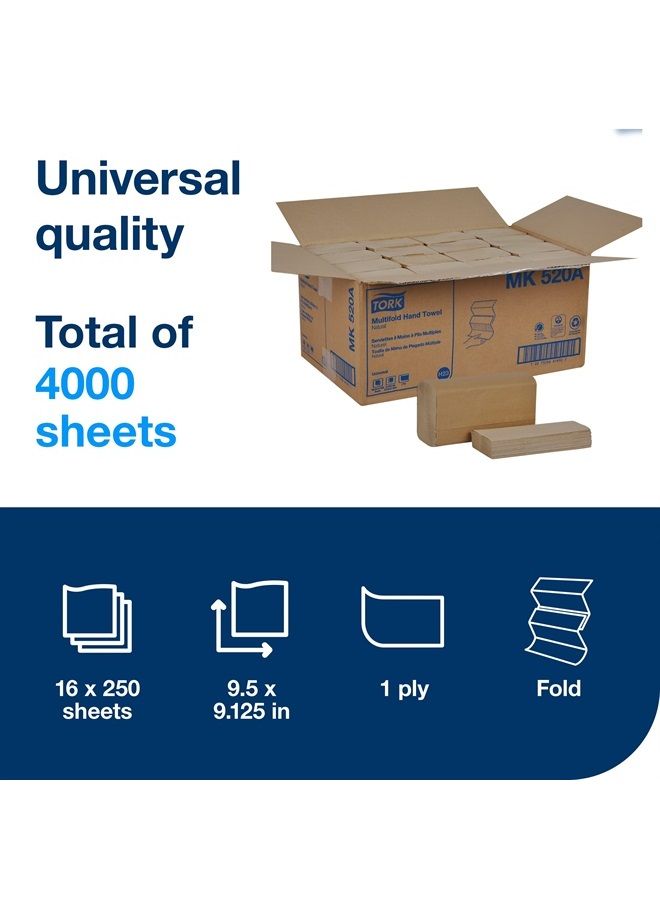 Tork Multifold Hand Towel Natural H2, Universal, 100% Recycled Fibers, 16 x 250 Sheets, MK520A  - Image 2