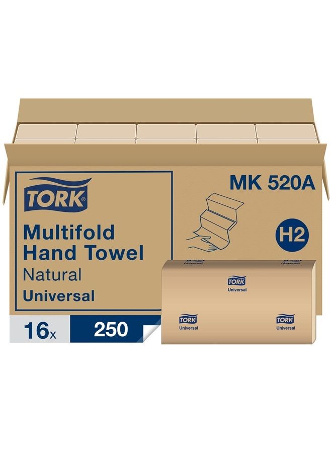 Tork Multifold Hand Towel Natural H2, Universal, 100% Recycled Fibers, 16 x 250 Sheets, MK520A  - Image 1