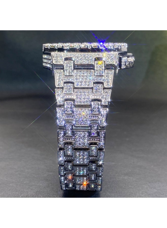MISS FOX MISSFOX Watch Iced Out Bling Full Diamond Mens Watch V366, 30M Waterproof Luxury Hip Hop Quartz Wrist Watch with Calendar, Stainless Steel Case Alloy Bracelet Watch - Image 3