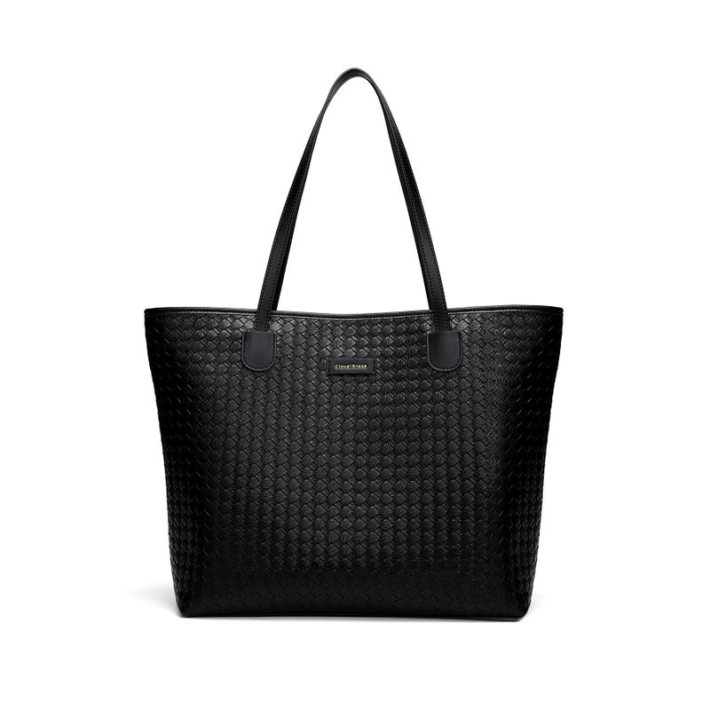 CinvaiKrose Leather Tote Bag For Women, Shoulder Tote Bag With Zipper, Woven Pattern Large Capacity For Work And Trip - Image 1