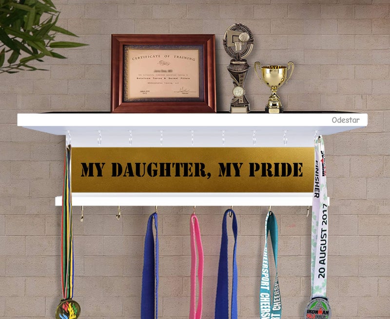Odestar, Display Medal Hanger, Premier Award Medal Display Rack and Trophy Shelf Large (Size 45 x 15 x 8 Centimeters) White - Image 1
