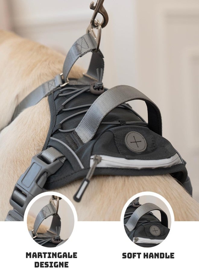 DF No Pull Martingale Dog Harness, Easy Walking & Escape Proof, Reflective & Adjustable Fit, No Twist Front Clip Harness with Handle and Zippered Pocket, Gray, 3/4", Chest 17"-22" - Image 2