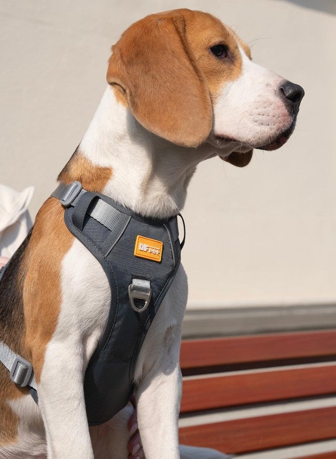 DF No Pull Martingale Dog Harness, Easy Walking & Escape Proof, Reflective & Adjustable Fit, No Twist Front Clip Harness with Handle and Zippered Pocket, Gray, 3/4", Chest 17"-22" - Image 5