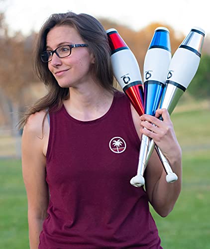 Zeekio Taylor Tries Signature Juggling Club Set with Drawstring Bag Blue Silver Red - Image 1