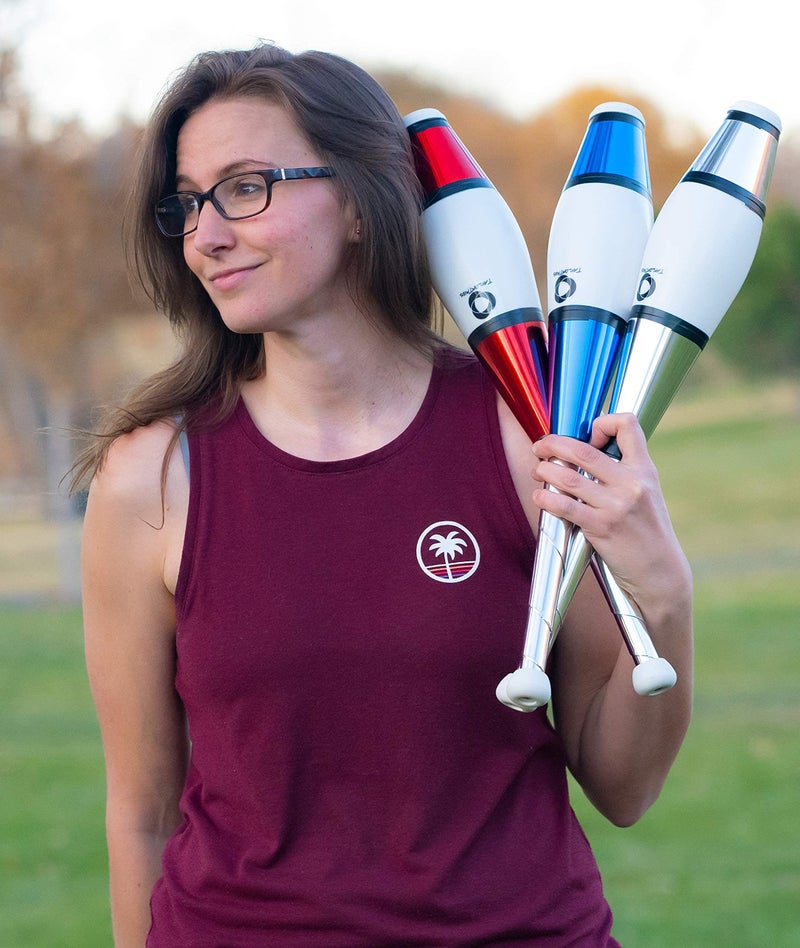 Zeekio Taylor Tries Signature Juggling Club Set with Drawstring Bag Blue Silver Red - Image 2