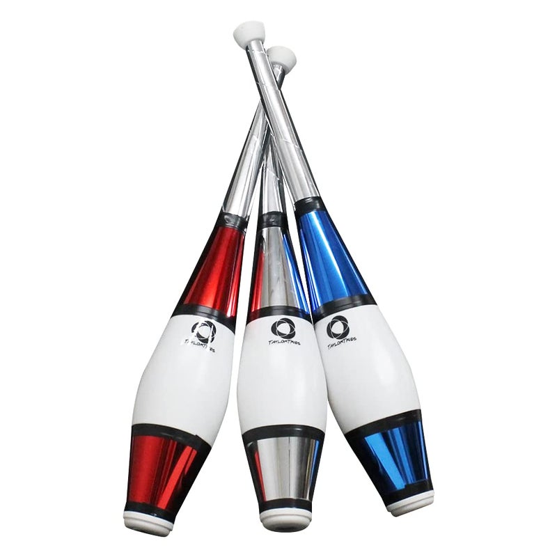 Zeekio Taylor Tries Signature Juggling Club Set with Drawstring Bag Blue Silver Red - Image 3