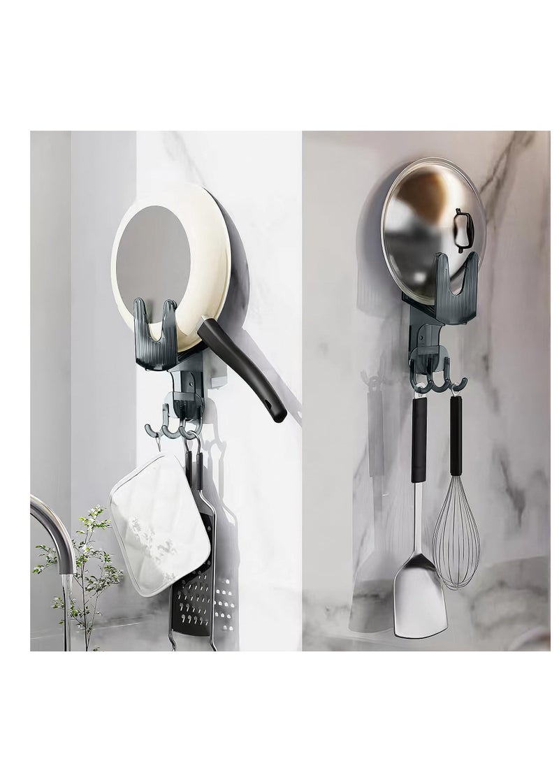 Kitchen Pot Lid Holder, 2 Pcs Self Adhesive Pot Lid Organizer, Bracket Equipped with 3 Hooks, Pan Lid Organizer, Multifunctional Wall Mounted Pot Cover Bracket Suitable for Various Pot Lids - Image 5