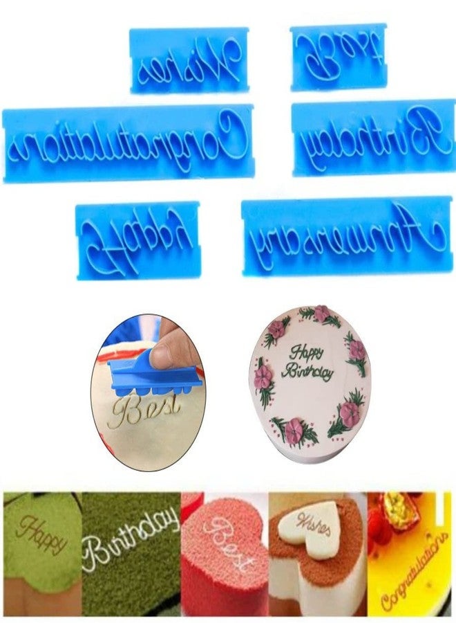 Marhaba traders 6pcs/Set Blessing Plastic Alphabet Letters Mold Handwriting Biscuit Stamp Cookie Cutter Handmade Happy Birthday Cake Fondant Chocolate Embosser DIY Baking Pastry Decorating Tool. - Image 1