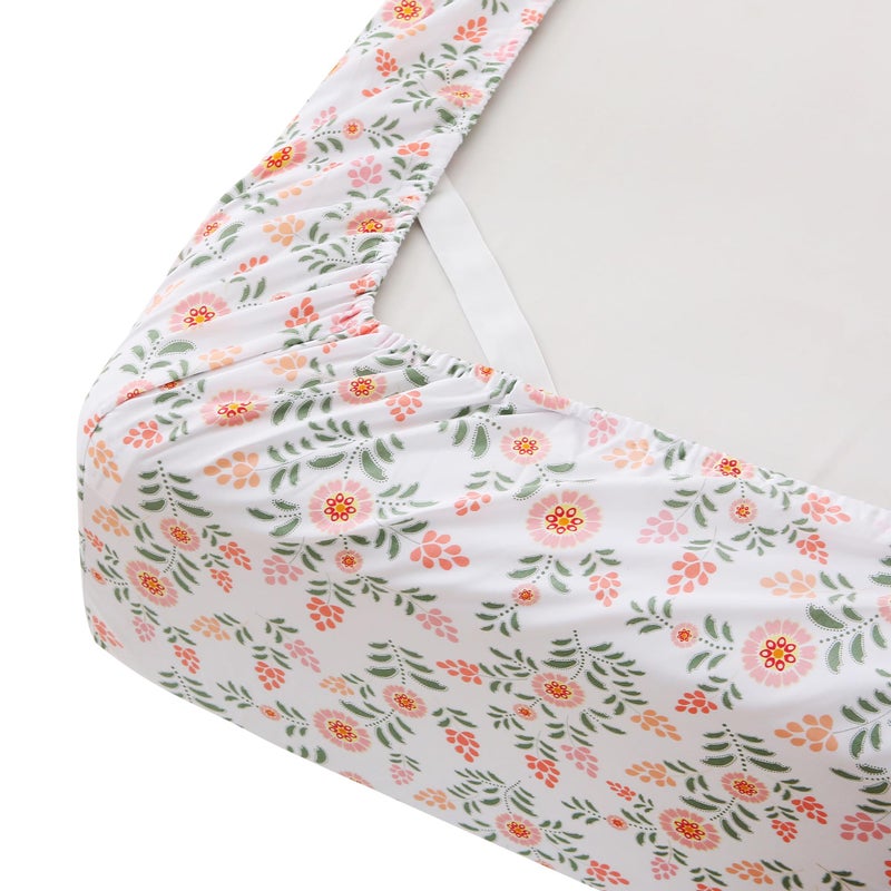 Mooreeke Cozy Vintage Microfiber Printed Full Sheet Set - Soft & Breathable Pink Round Floral Bed Sheets with Extra Deep Pocket - Non-Slip Fitted Design - Pink Round Flowers Green Leaves Pattern - Image 5