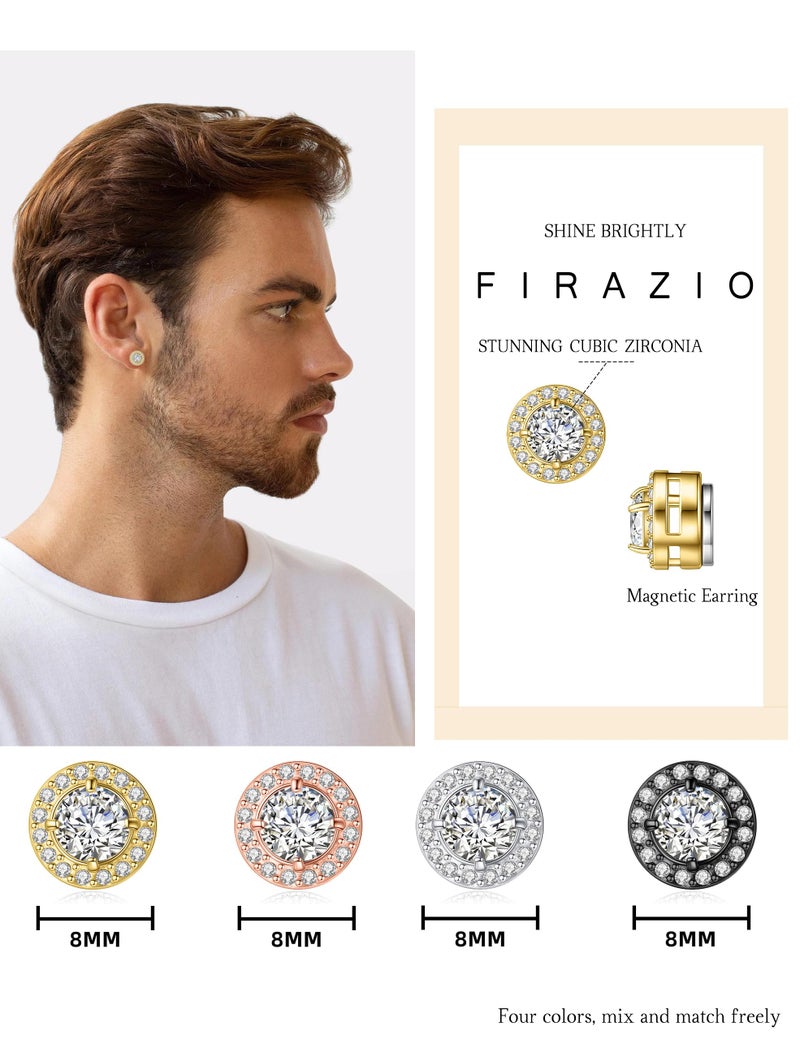 FIRAZIO 4 Pairs Magnetic Earrings for Men - Stainless Steel Clip on Earring Set Fake Earring Non-piercing CZ Hypoallergenic Magnet Earring for Women Men - Image 2