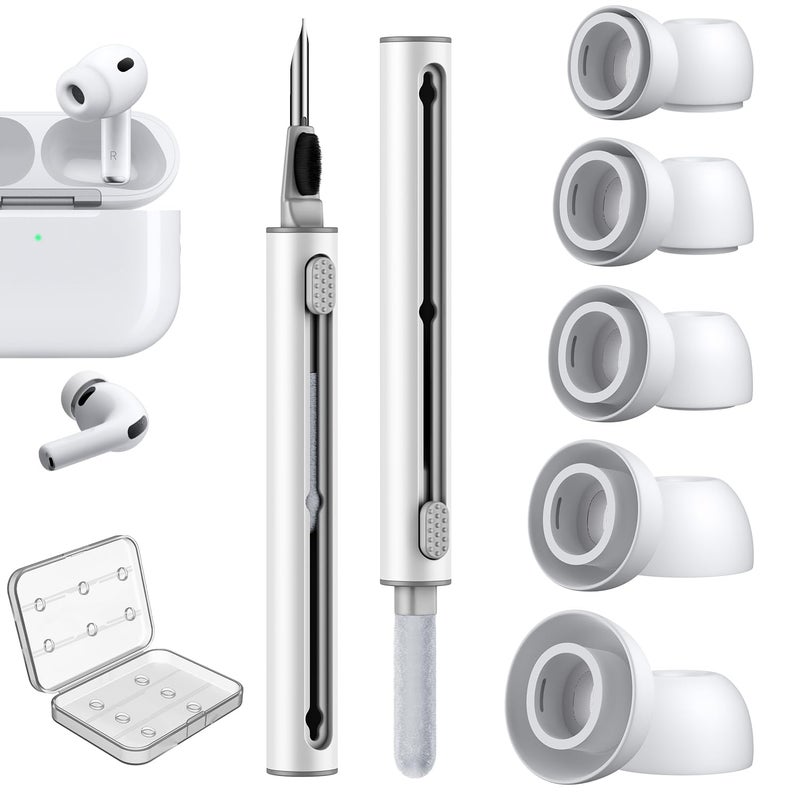 Link Dream 5 Pairs Replacement Ear Tips for AirPods Pro 3 Silicon Ear Buds Tips with Cleaner Pen & Portable Storage Box Whiteï¼ˆXXS/XS/S/M/L Tips+ Cleaner Pen - Image 1