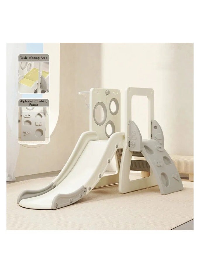 FULL JOY Slide With Climbing Wall And Basketball Hoop - White  - Image 2