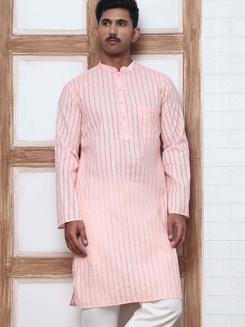 NOZ2TOZ Peach Striped Kurta for Men - Image 5