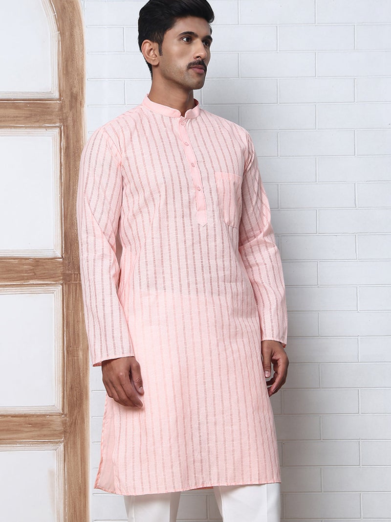 NOZ2TOZ Peach Striped Kurta for Men - Image 4