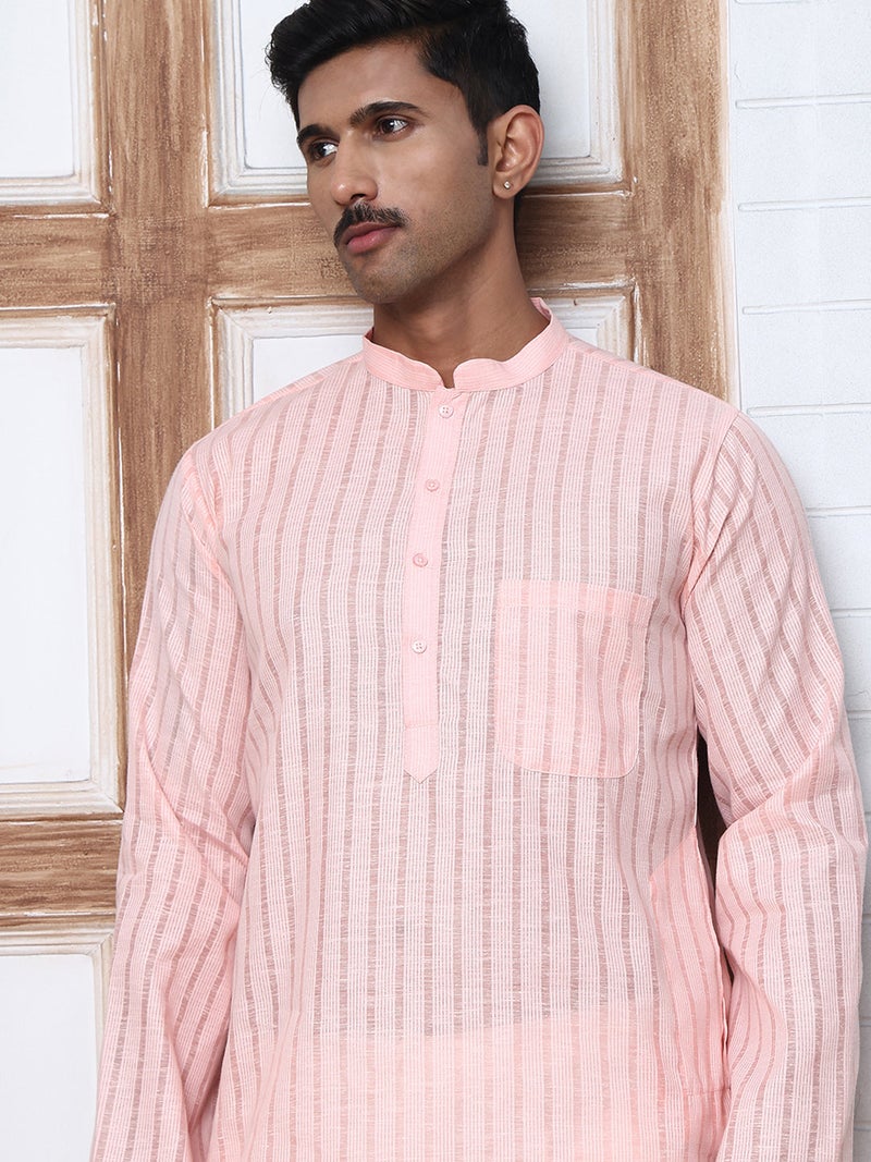 NOZ2TOZ Peach Striped Kurta for Men - Image 1