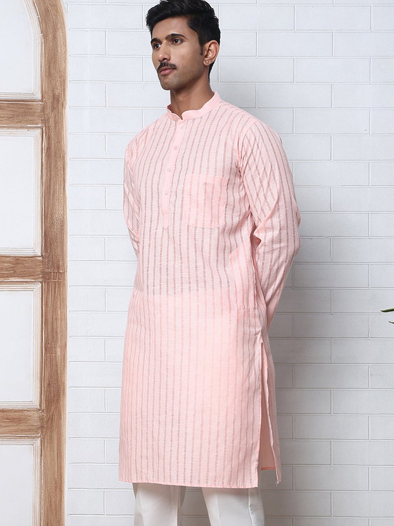 NOZ2TOZ Peach Striped Kurta for Men - Image 3