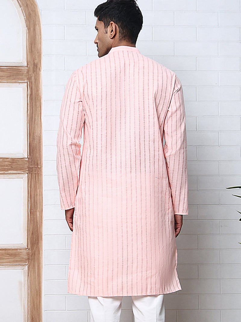 NOZ2TOZ Peach Striped Kurta for Men - Image 2