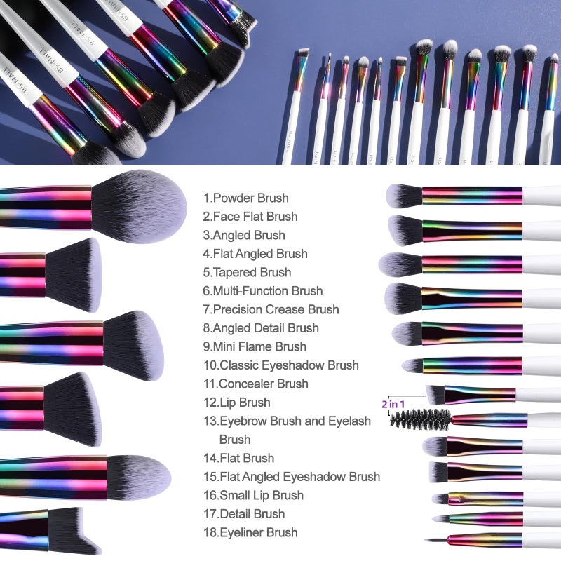 BS Mall BS-MALL Makeup Brushes Makeup Tools Kit Premium Synthetic Powder Foundation Contour Concealers Lip Brushes Set 18 Pcs - Image 4