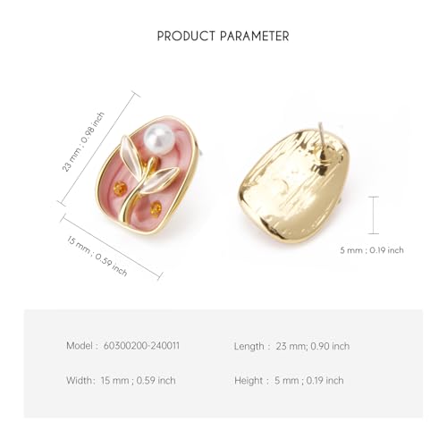 Wynameleri Elegant Enamel Flower Stud Earrings Pink Floral Design Trendy Women's Ear Jewelry - Image 3