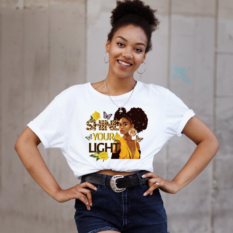 Shejdgart Dtf Transfers Ready to Press - 9 Pcs Black Girl Iron on Transfers for T-shirts Heat Transfer Vinyl Stickers African Black Women Iron on Patches Decals for Clothes Bag Pillow DIY Fabric Decor - Image 5