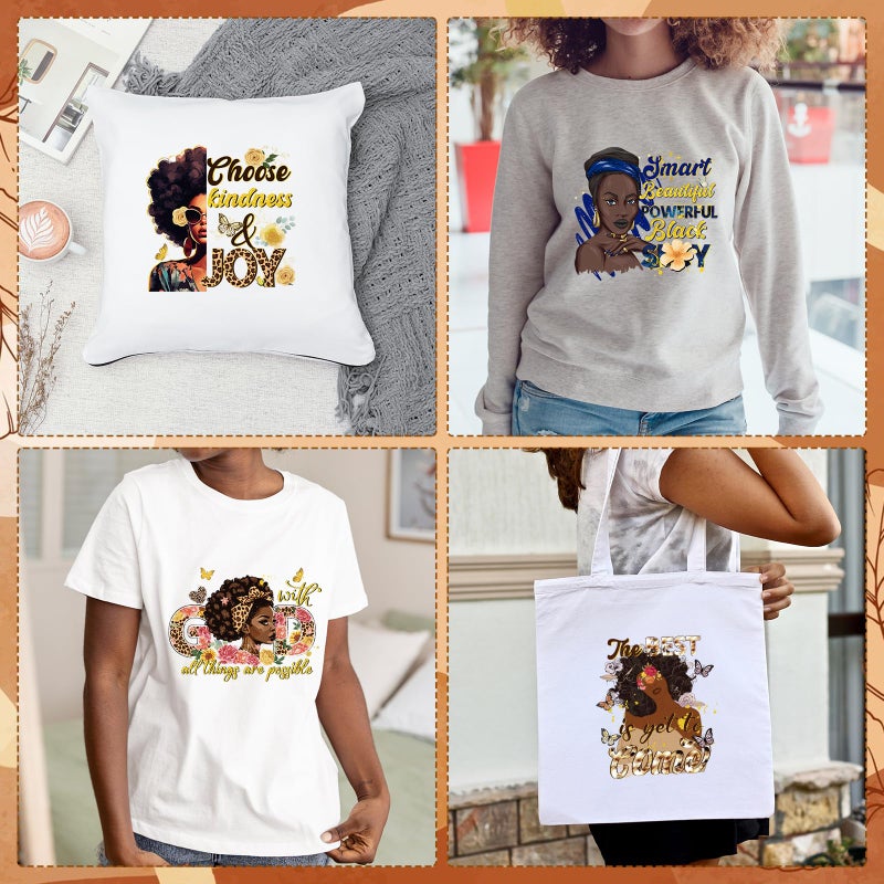 Shejdgart Dtf Transfers Ready to Press - 9 Pcs Black Girl Iron on Transfers for T-shirts Heat Transfer Vinyl Stickers African Black Women Iron on Patches Decals for Clothes Bag Pillow DIY Fabric Decor - Image 4