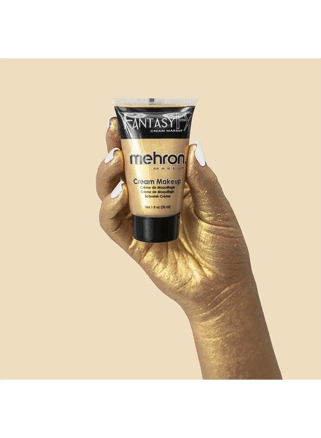 mehron Makeup Fantasy FX Cream Makeup | Water Based Halloween Makeup | Gold Face Paint & Body Paint For Adults 1 fl oz (30ml) (Gold) - Image 3