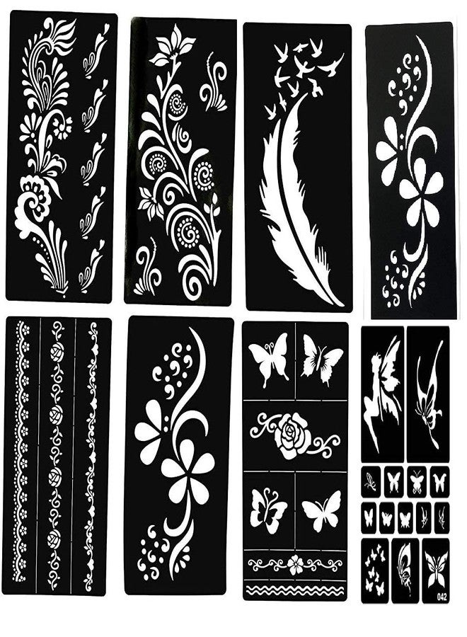 إيفاناز مجموعة قوالب نقش الحناء من إيفانا | لليد | الجسم | الأصابع | الوجه | نقش مؤقت للحناء للأطفال والفتيات والسيدات، تصميم - قالب رقم 113، أسود، متوسط (C-Stencil-113) - Image 1