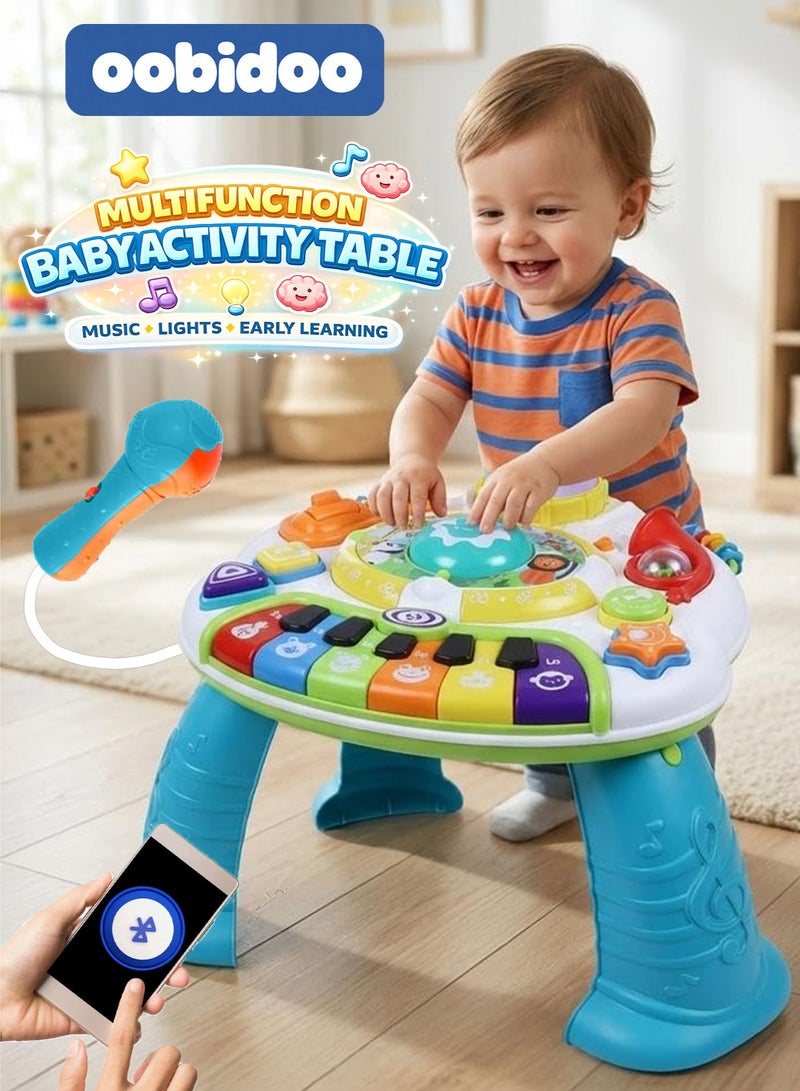 oobidoo Baby Activity Table Multifunction Learning Table with Bluetooth Music Player & USB Rechargeable Lithium Battery, Sit & Stand Play Toy with Lights, Sounds, Rotating Music Panel, Piano Keyboard, Drum, Guitar, Trumpet, Early Development Educational Toy for Babies Toddlers 6-36 Months Boys Girls - Image 1