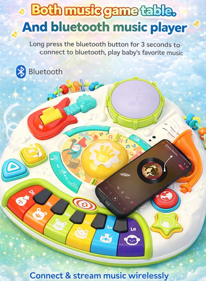 oobidoo Baby Activity Table Multifunction Learning Table with Bluetooth Music Player & USB Rechargeable Lithium Battery, Sit & Stand Play Toy with Lights, Sounds, Rotating Music Panel, Piano Keyboard, Drum, Guitar, Trumpet, Early Development Educational Toy for Babies Toddlers 6-36 Months Boys Girls - Image 4