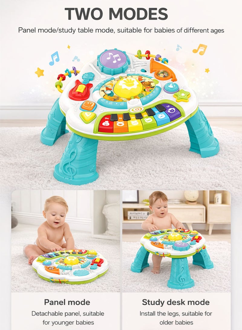 oobidoo Baby Activity Table Multifunction Learning Table with Bluetooth Music Player & USB Rechargeable Lithium Battery, Sit & Stand Play Toy with Lights, Sounds, Rotating Music Panel, Piano Keyboard, Drum, Guitar, Trumpet, Early Development Educational Toy for Babies Toddlers 6-36 Months Boys Girls - Image 5