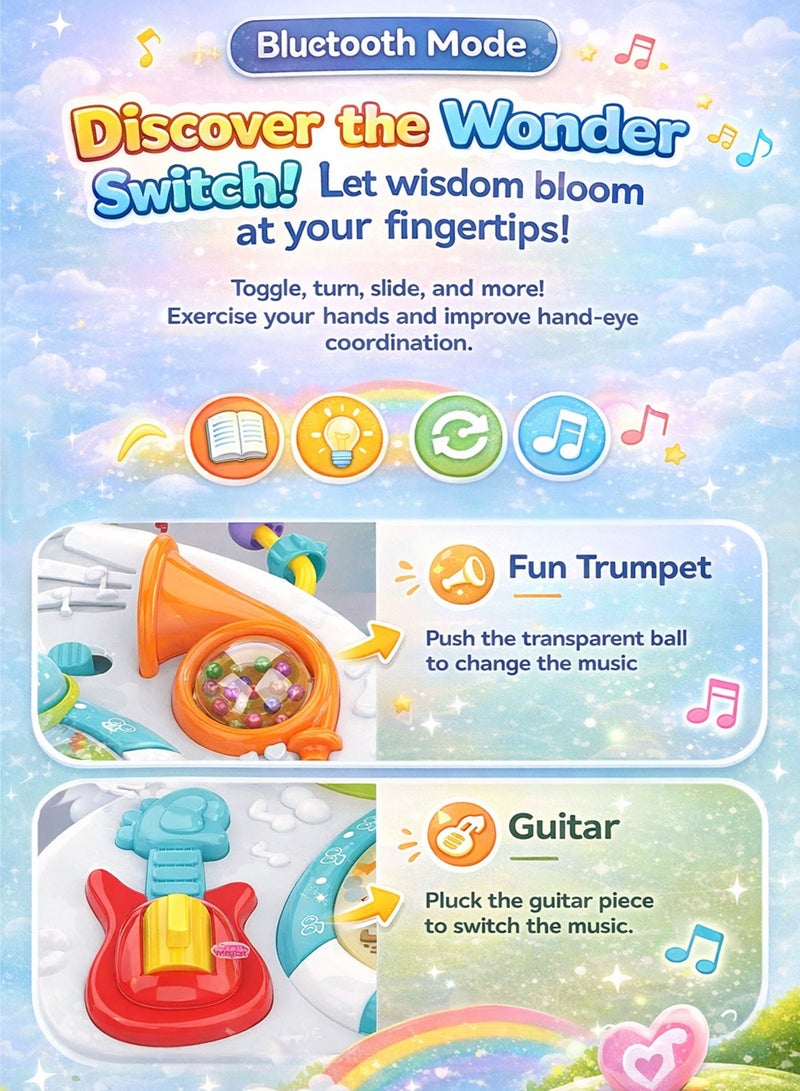 oobidoo Baby Activity Table Multifunction Learning Table with Bluetooth Music Player & USB Rechargeable Lithium Battery, Sit & Stand Play Toy with Lights, Sounds, Rotating Music Panel, Piano Keyboard, Drum, Guitar, Trumpet, Early Development Educational Toy for Babies Toddlers 6-36 Months Boys Girls - Image 3
