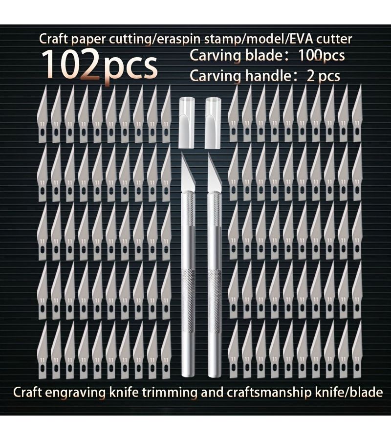 102 Pieces Craft Carving Knife Set With 100 Blades And 2 Handles For Art DIY Modeling And Precision Trimming - Image 1